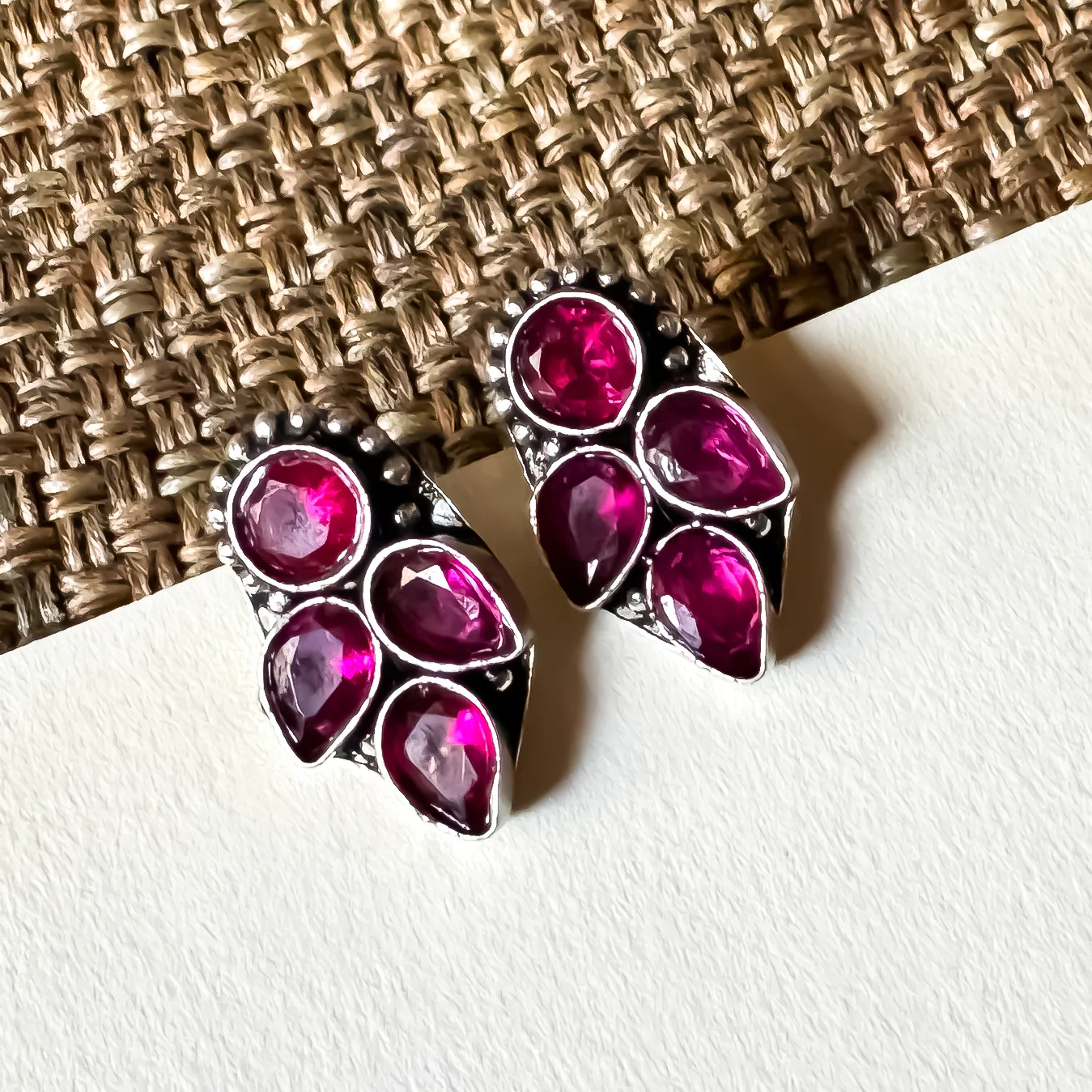 Suchitra Brass Stud Earrings - Purple - Image 3