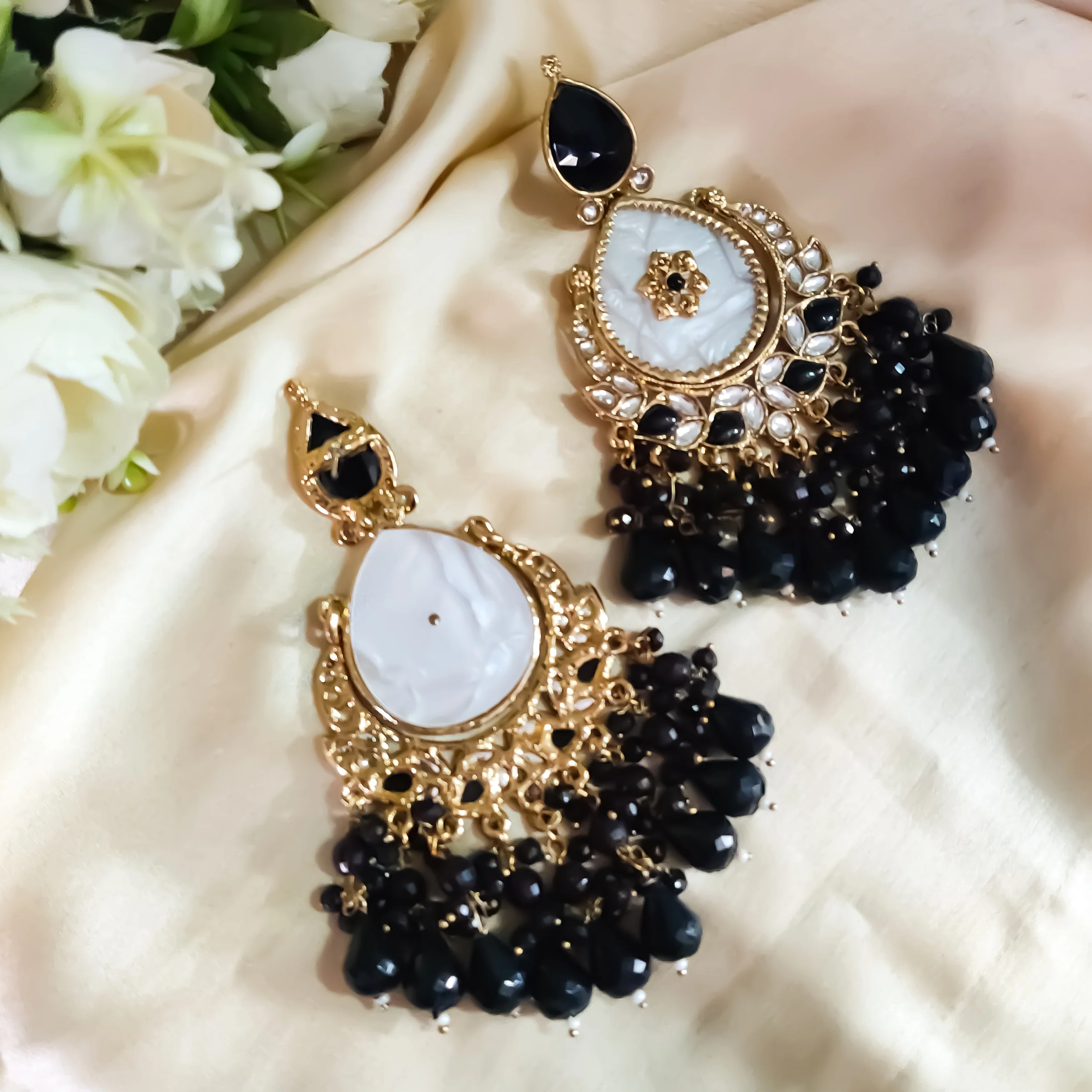 Suhana Chandbali Earrings - Black - Image 3