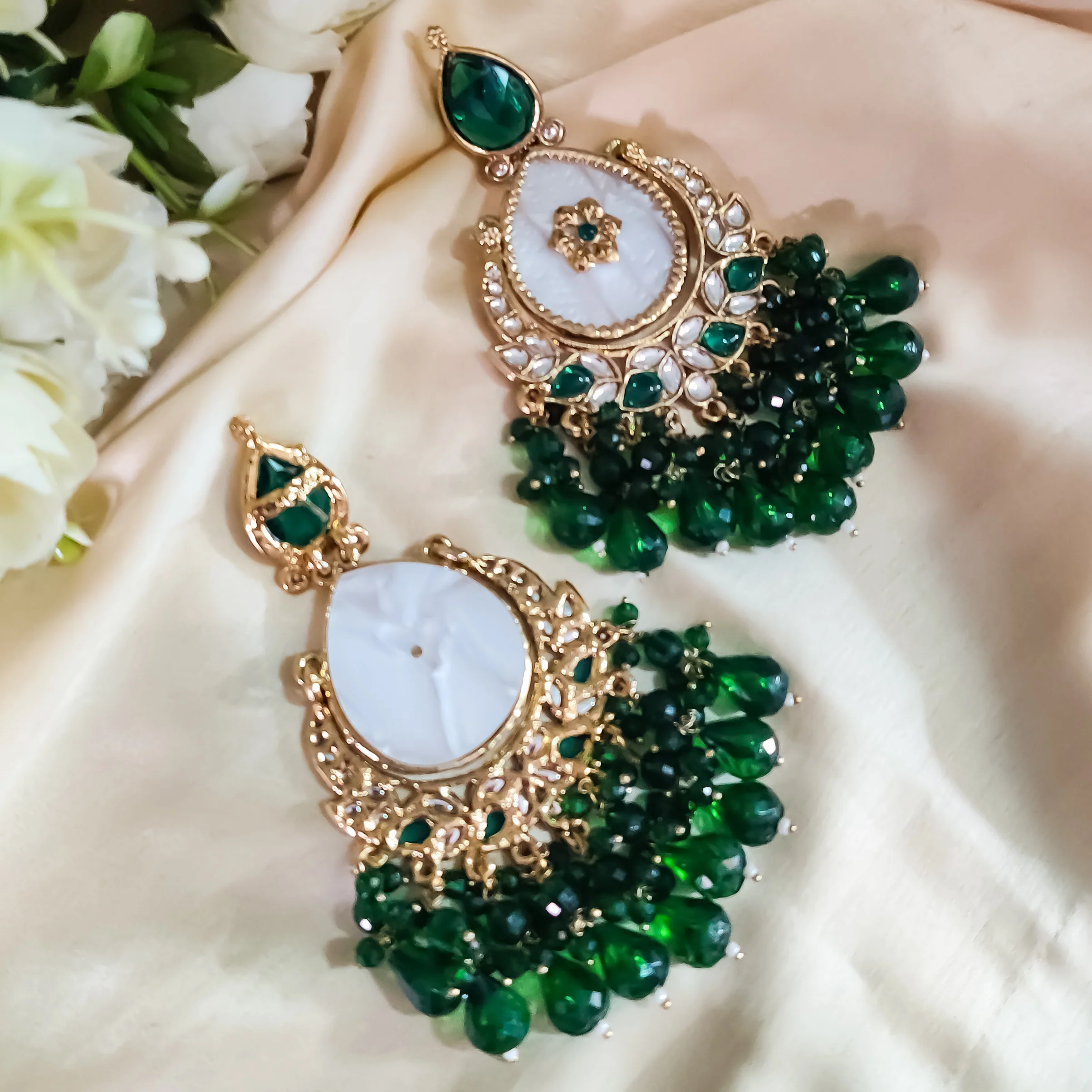 Suhana Chandbali Earrings - Green - Image 3