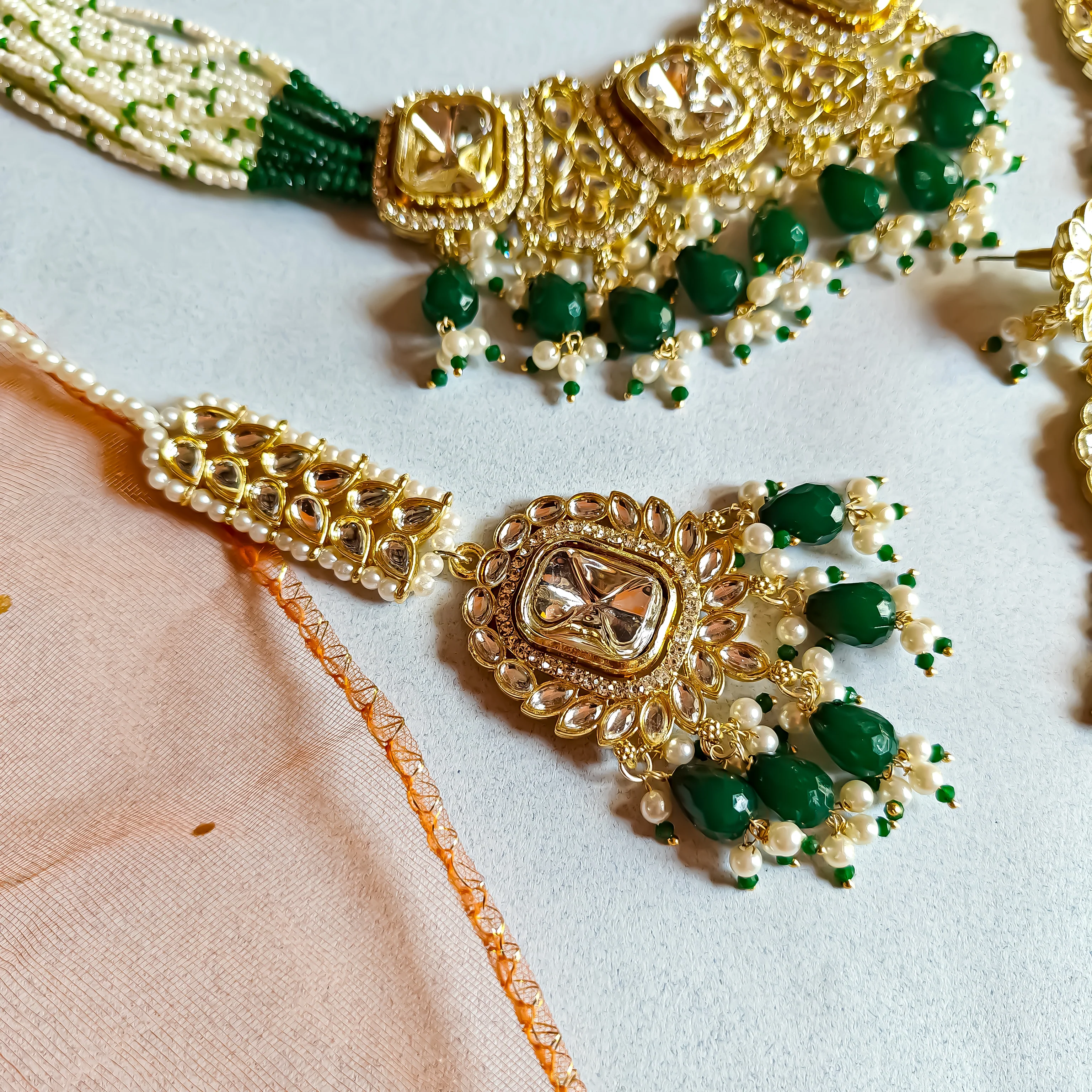 Sumer Polki Ad Necklace Set- Green - Image 4