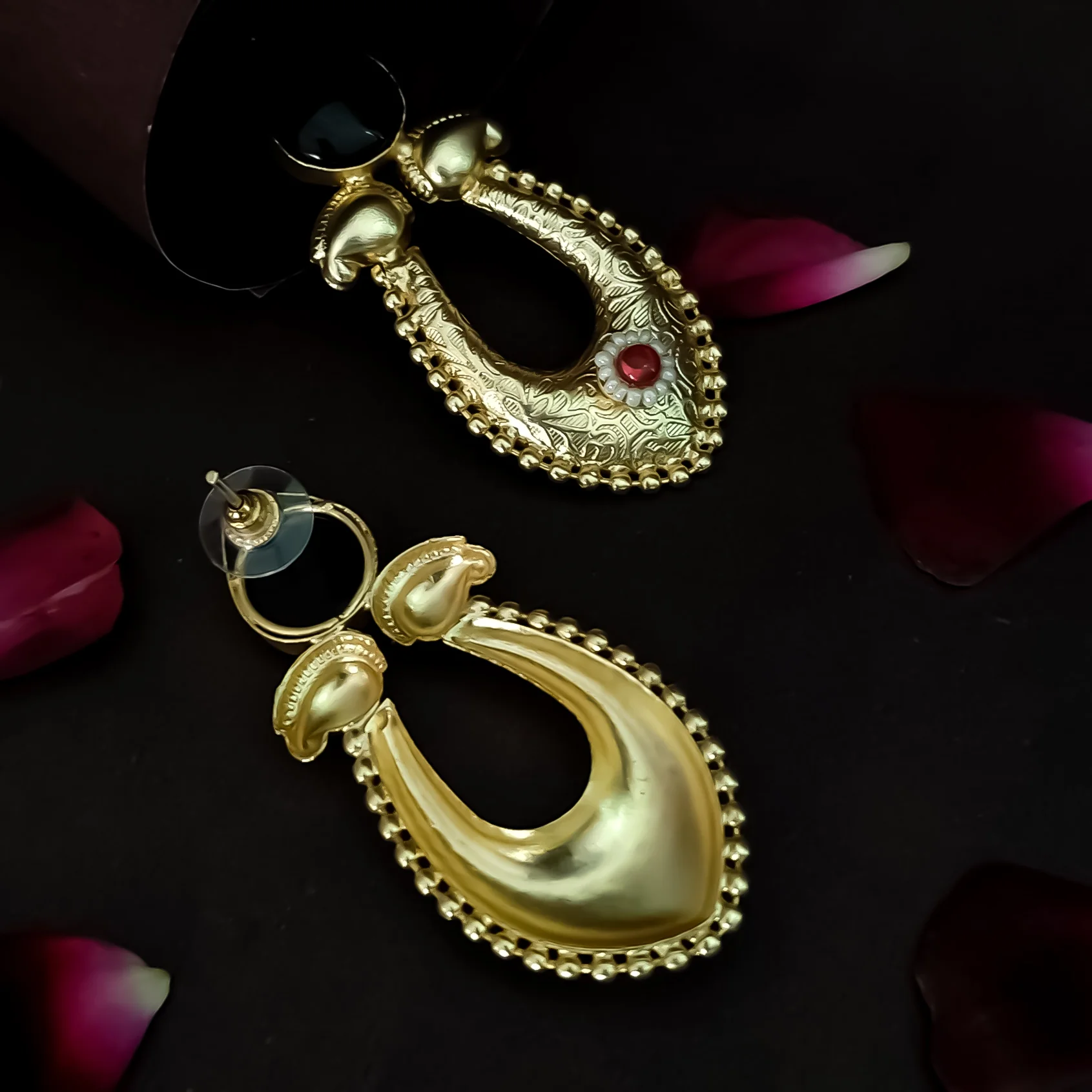 Tashi Handcrafted Brass Chandbali Earrings - Black - Image 3