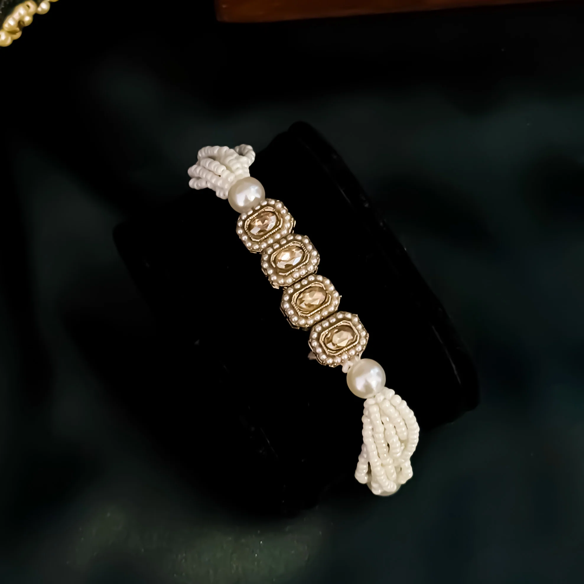 Trisha Jadau Kundan Bracelet - Golden - Image 3
