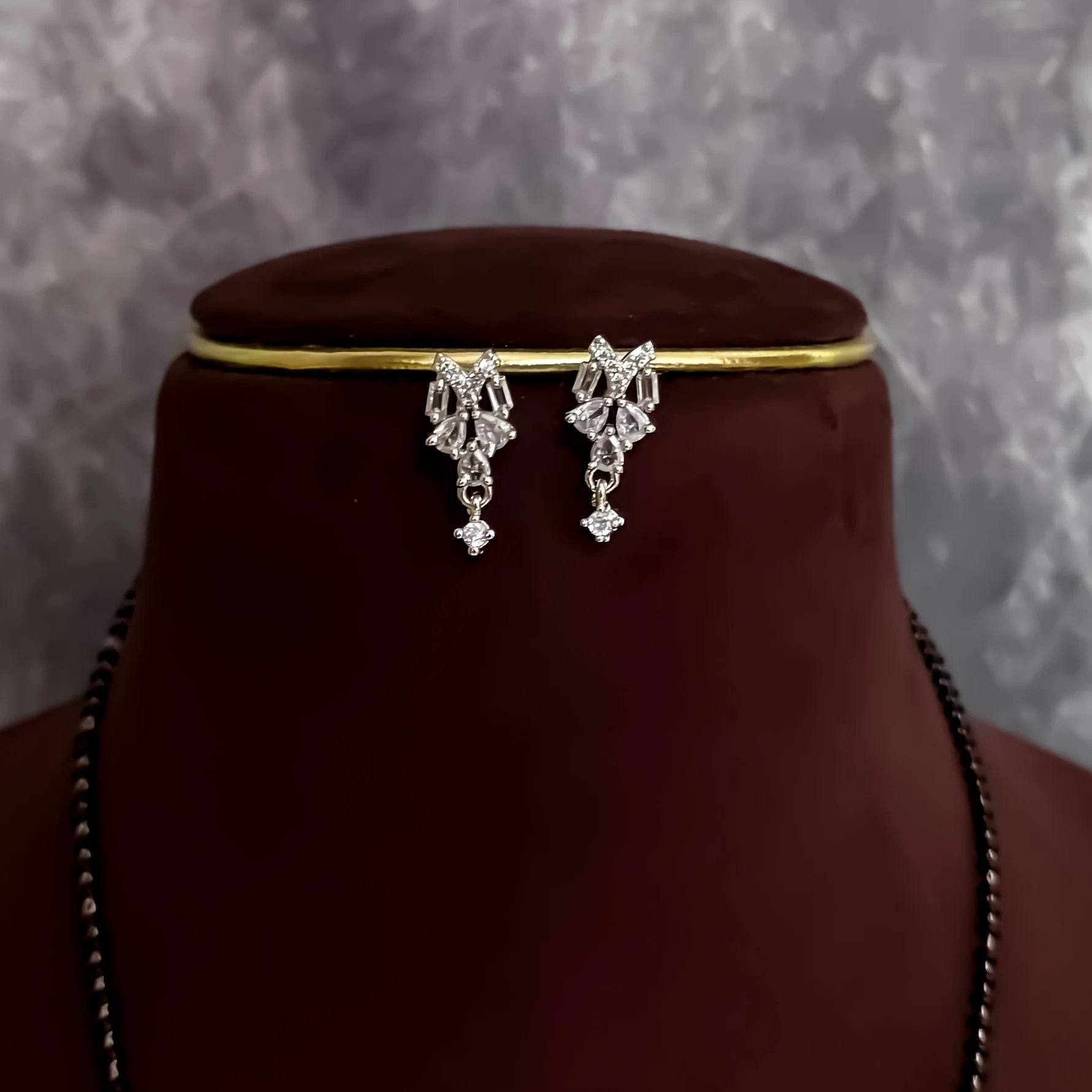 Veronica Silver American Diamond Mangalsutra with Earrings - Image 3