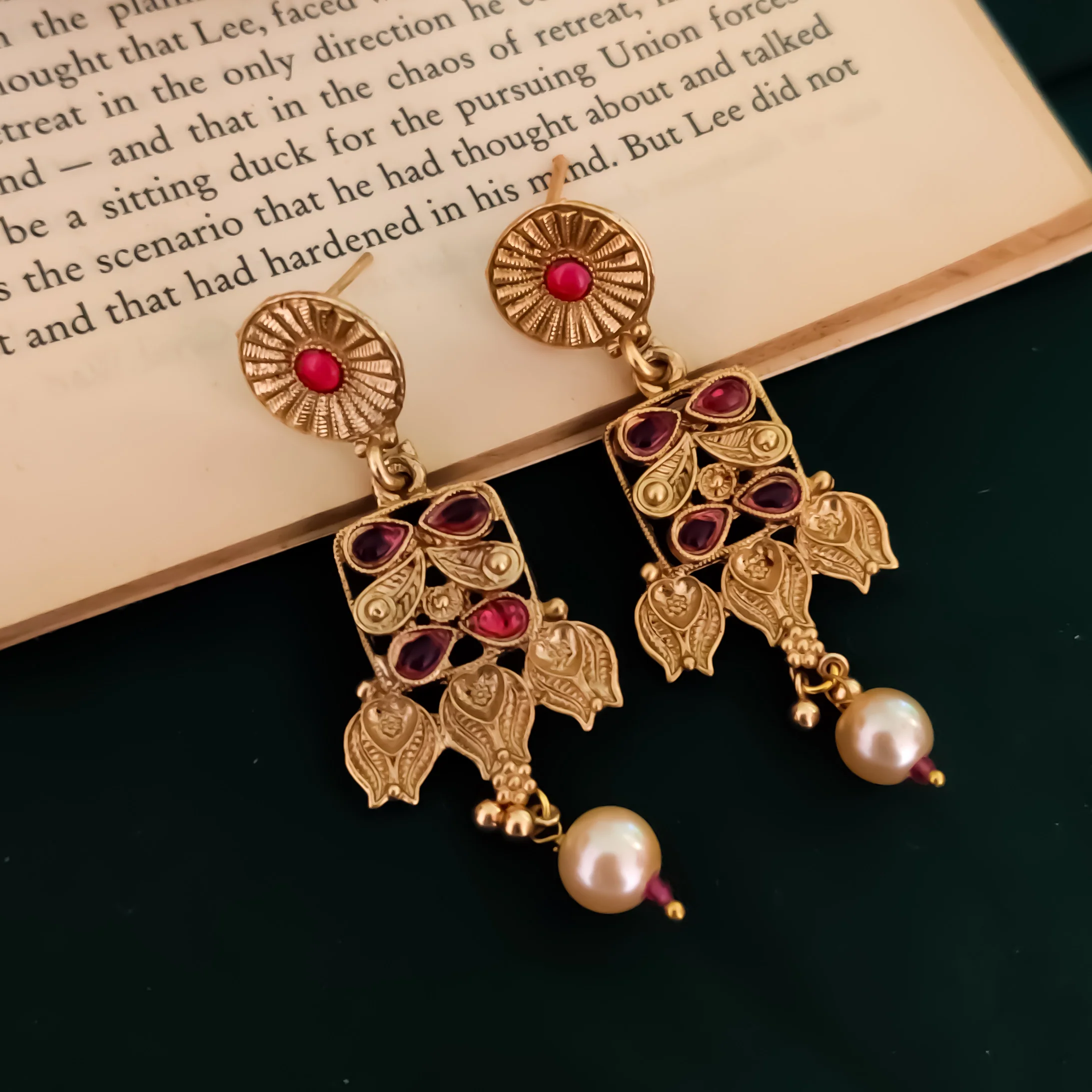 Vilasa Rajwadi Long Necklace Set - Pink - Image 4