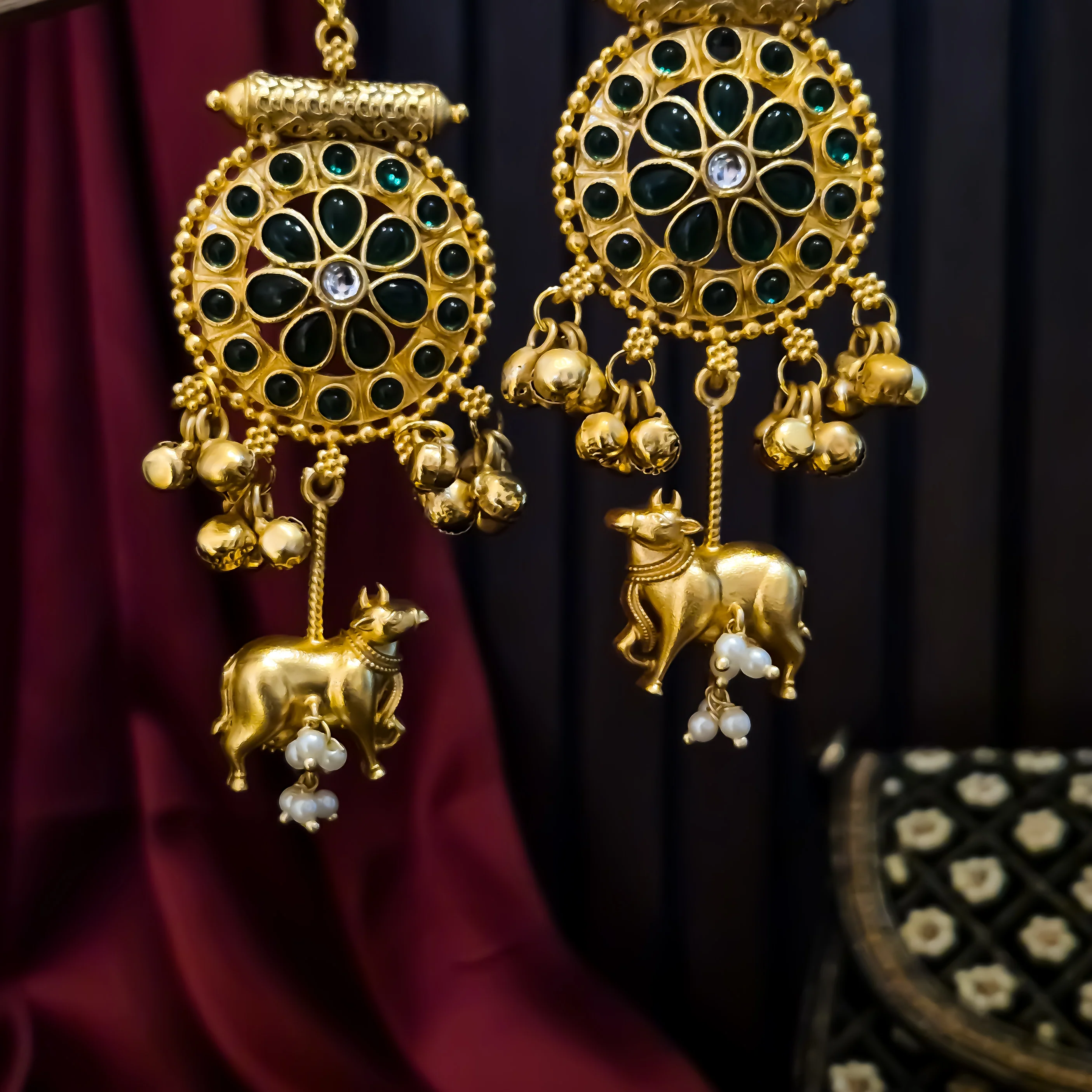Nandi Premium Kashmiri Brass Chandbali Earrings - Green - Image 2