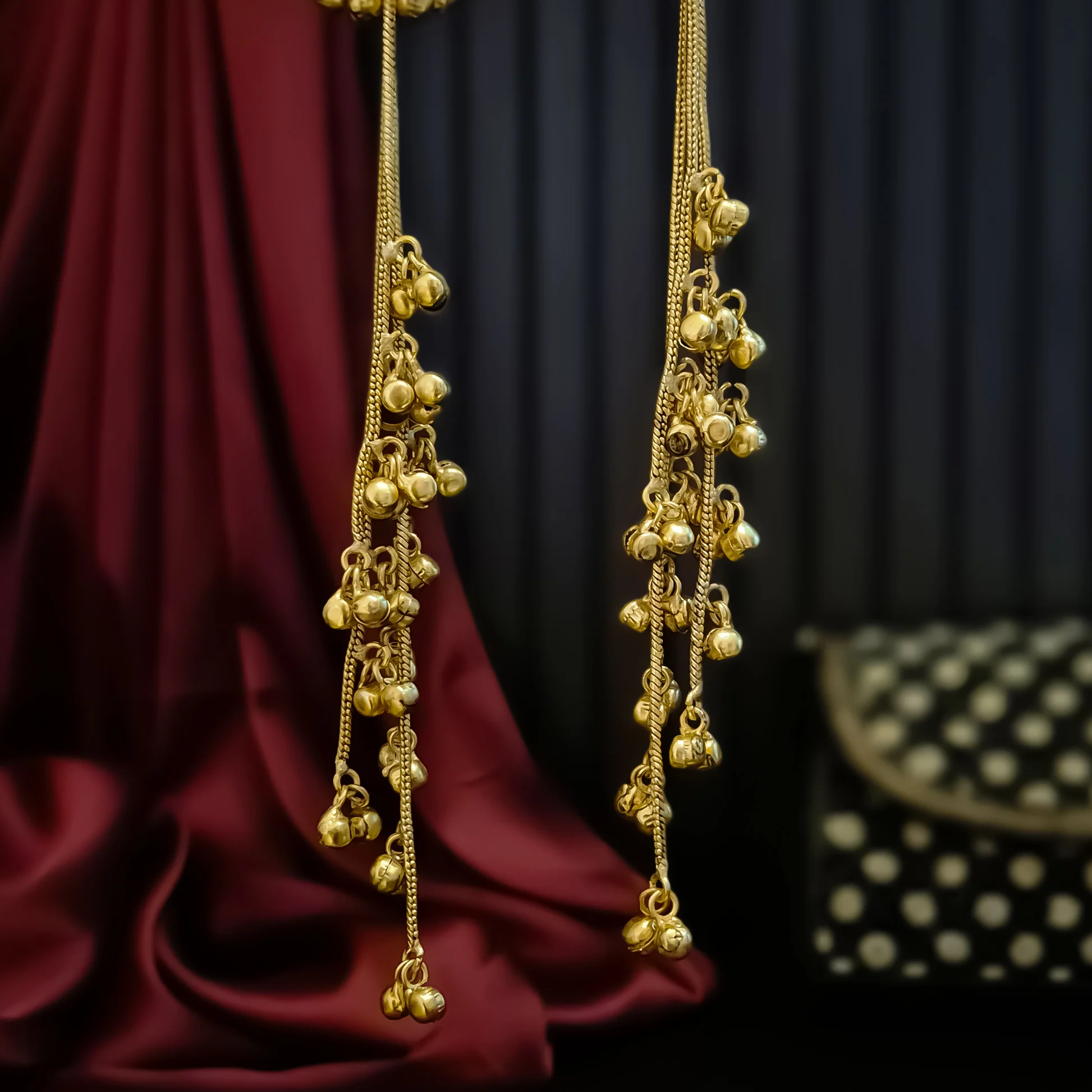 Vrikshika Premium Kashmiri Brass Ghungroo Earrings - Ruby - Image 3