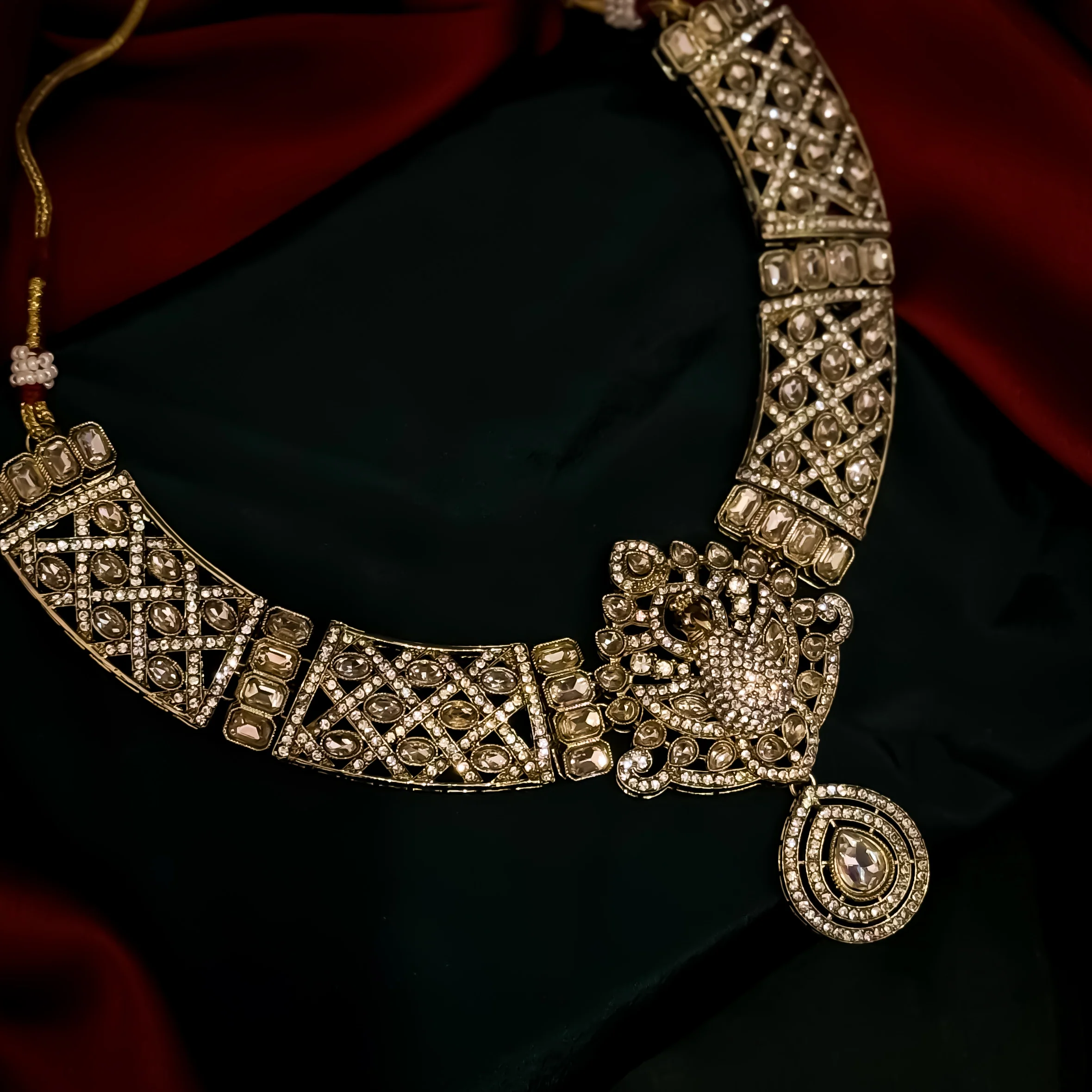 Yasmin Peacock Reverse AD Necklace Set - Golden - Image 2