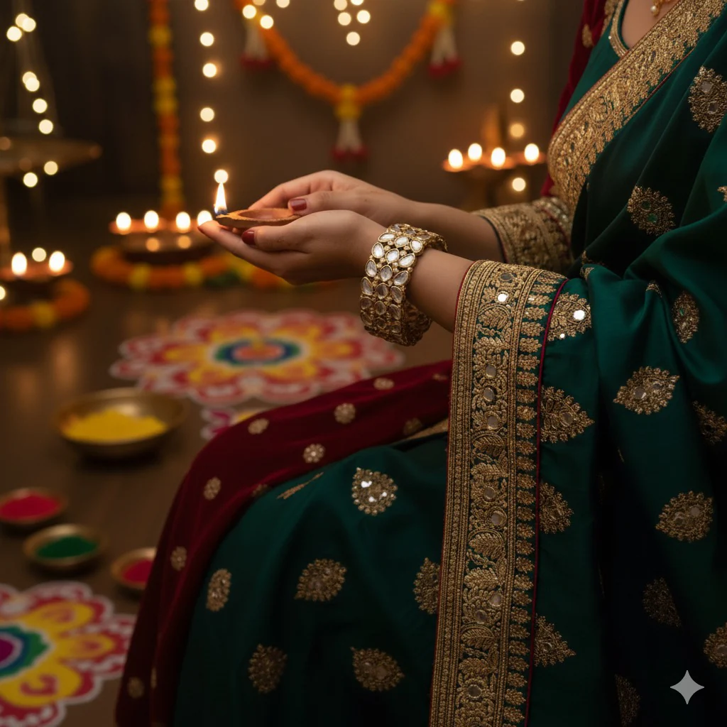 Zainab Kundan Openable Bracelet/Kada - Golden - Image 2